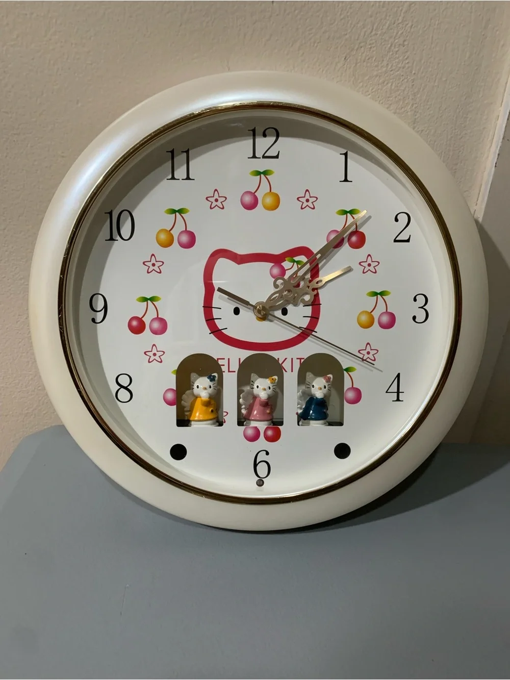 Hello Kitty Cherry Clock with Pink and Gold Accents